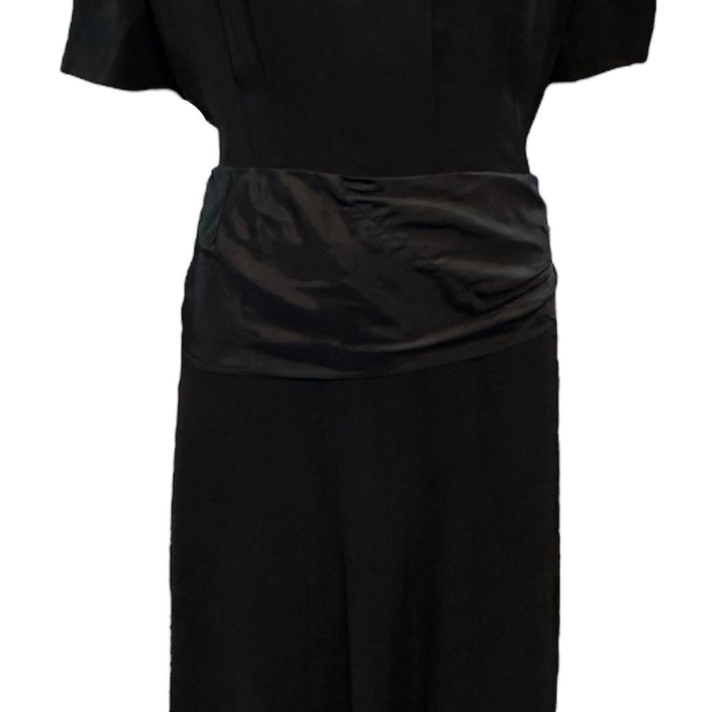 1940s Black Crepe Hollywood Noir Dress with Soutache Detail and Reversed Carved Lucite Button FRONT 1 of 5