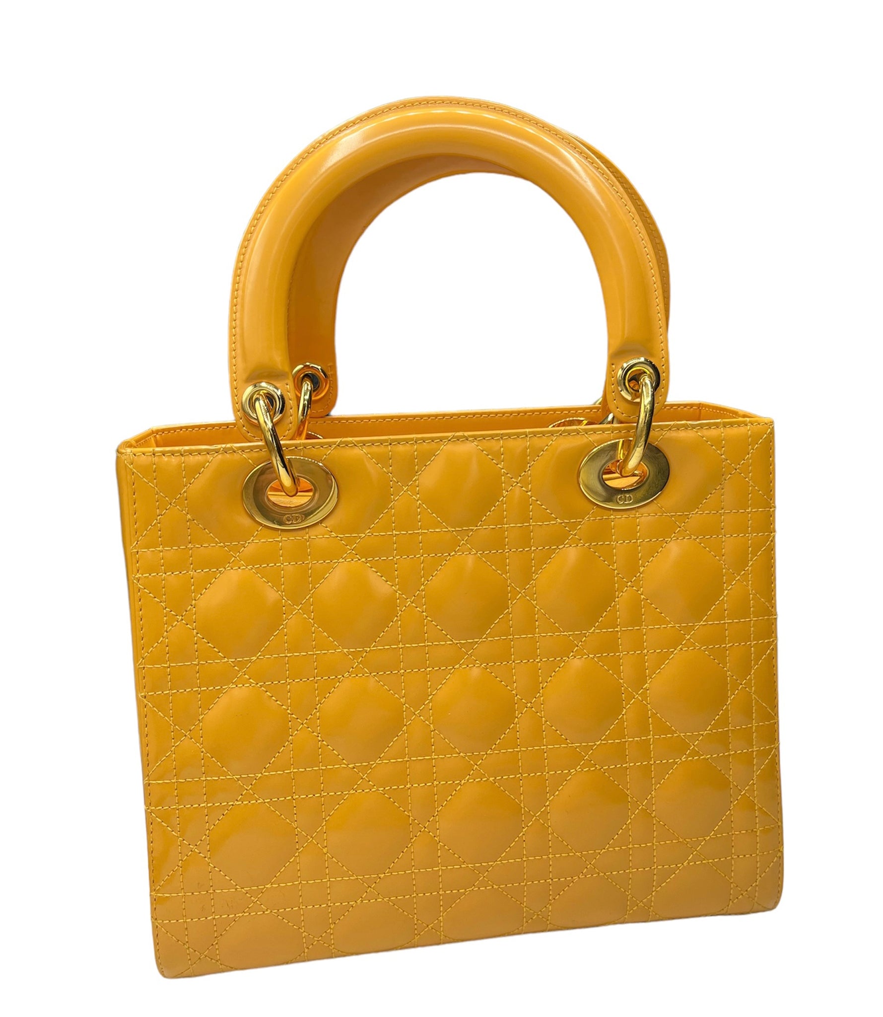 DIOR Lady Dior 90s Medium Yellow Patent Leather Cannage BACK 3 of 8