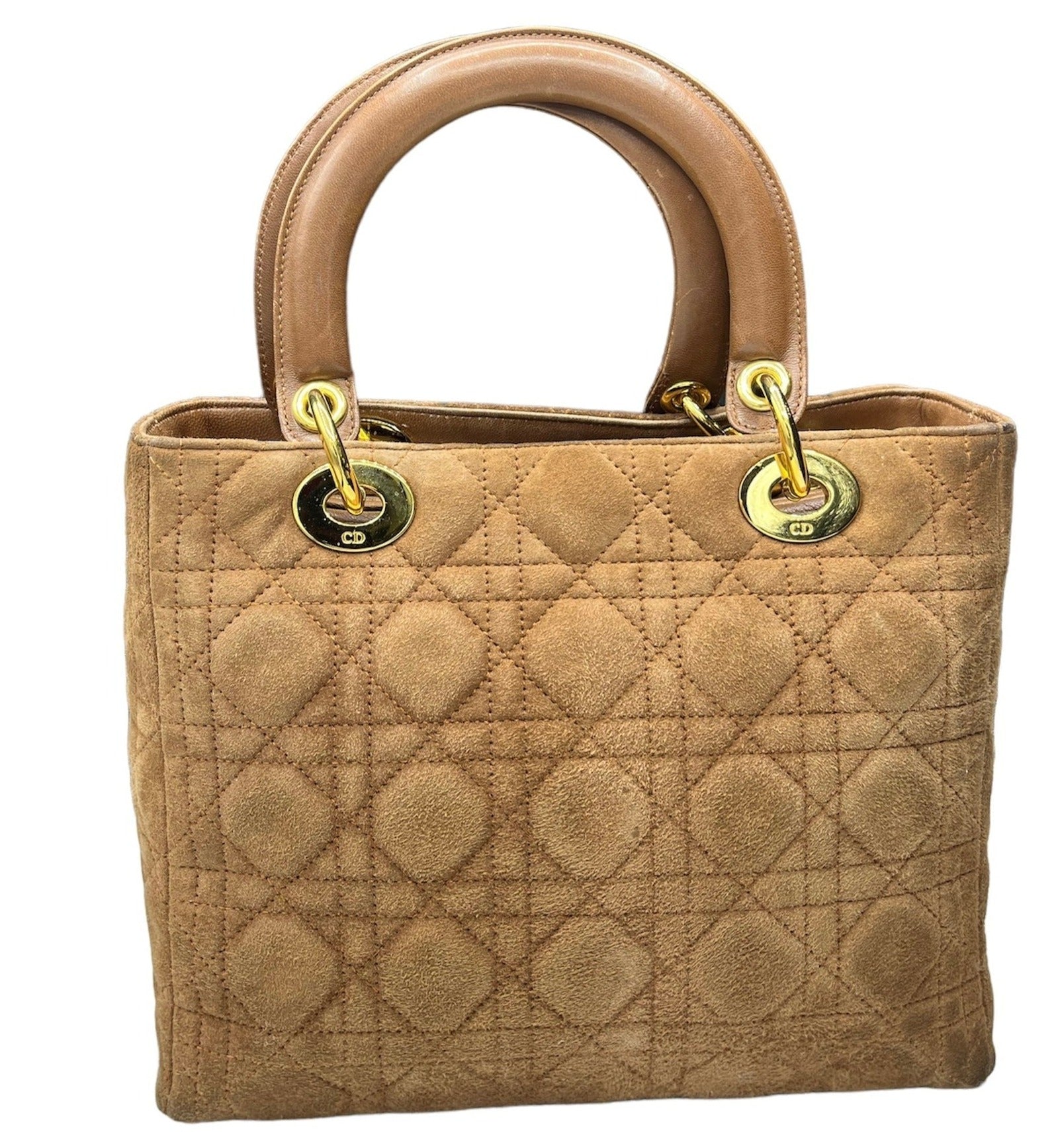 DIOR Authenticated Quilted Light Brown Suede Cannage Lady Dior tote BACK 3 of 7