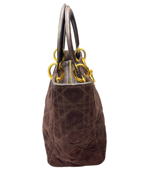  DIOR Lady Dior Authenticated Quilted Chocolate Brown Suede Cannage Tote SIDE 3 of 6