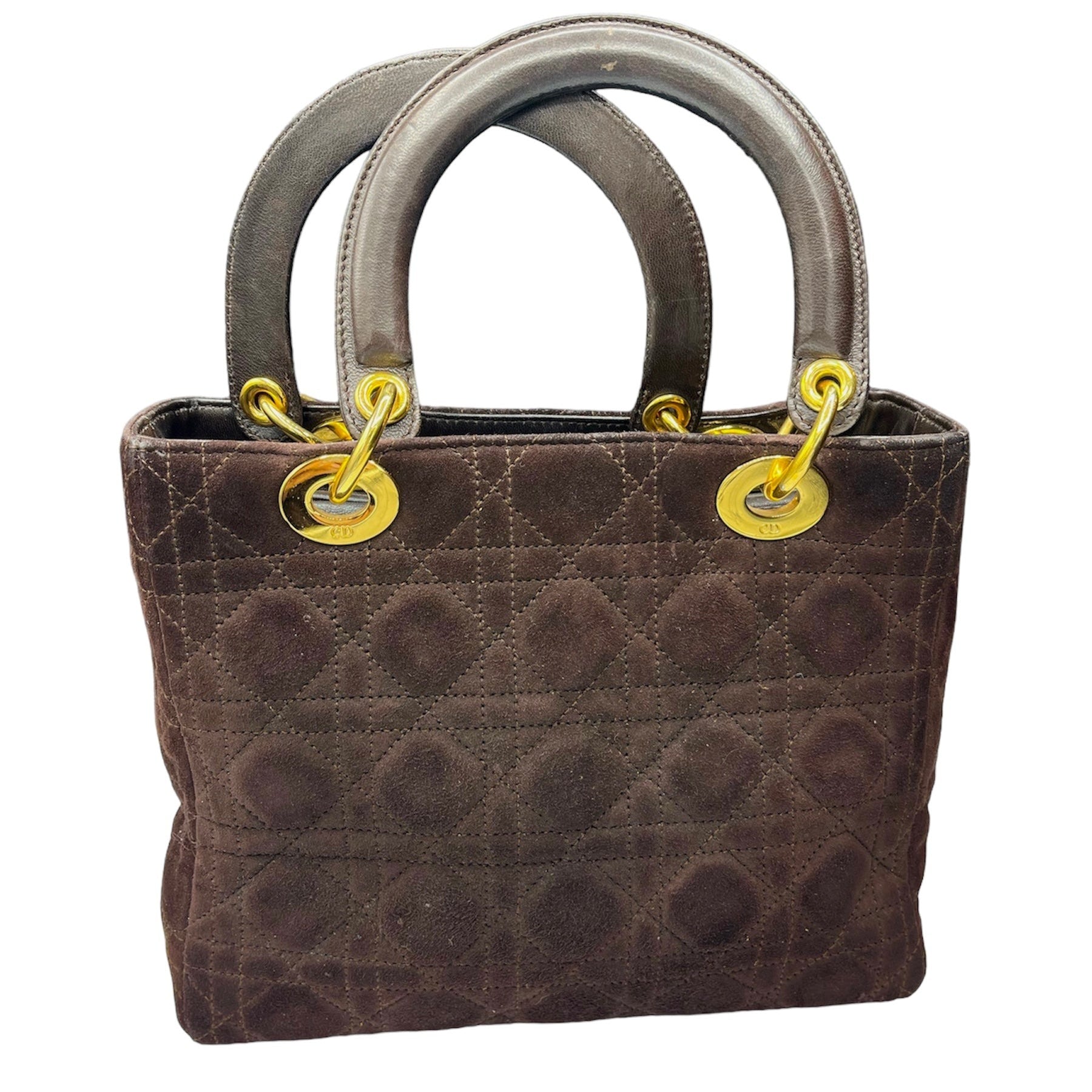  DIOR Lady Dior Authenticated Quilted Chocolate Brown Suede Cannage Tote BACK 2 of 6