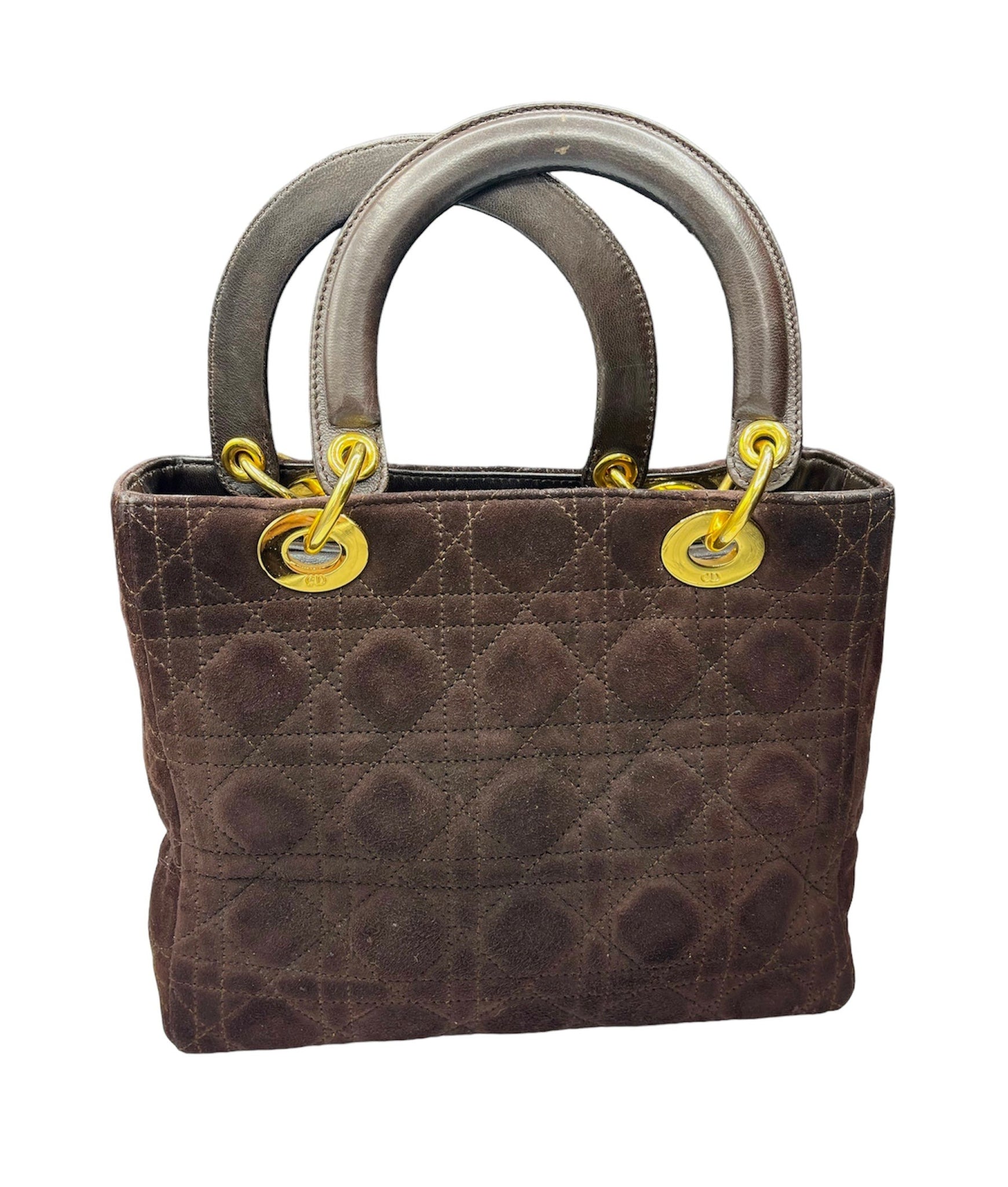  DIOR Lady Dior Authenticated Quilted Chocolate Brown Suede Cannage Tote BACK 2 of 6