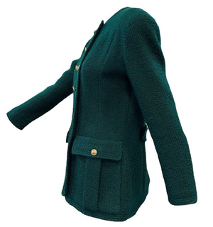   Chanel 90s Kelly Green  Double Breasted Nubby Wool Jacket with Logo Buttons SIDE 2 of 6