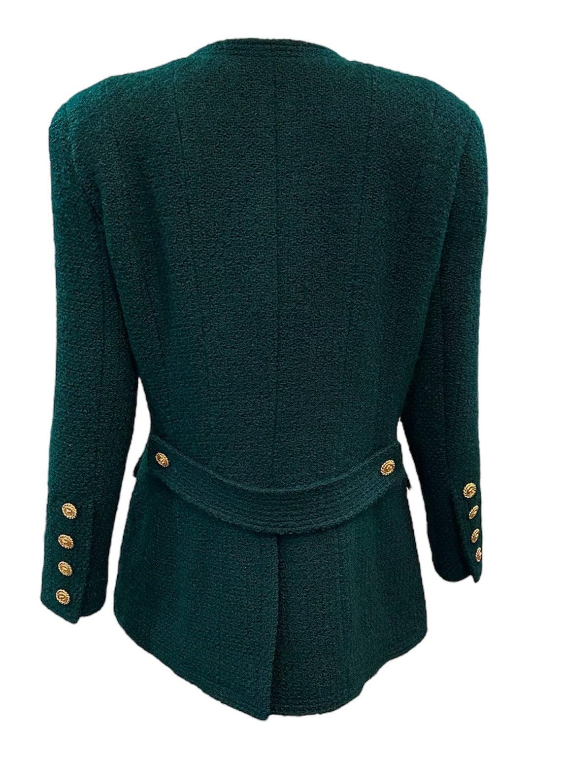   Chanel 90s Kelly Green  Double Breasted Nubby Wool Jacket with Logo Buttons BACK 3 of 6