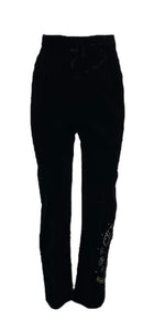 50s Kitschy Black Velvet Cigarette Pants with Beaded Gambling Theme FRONT 1 of 4