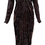  Oscar de la Renta 90s Brown and Blue Cut Velvet Goddess Gown FRONT 1 of 6