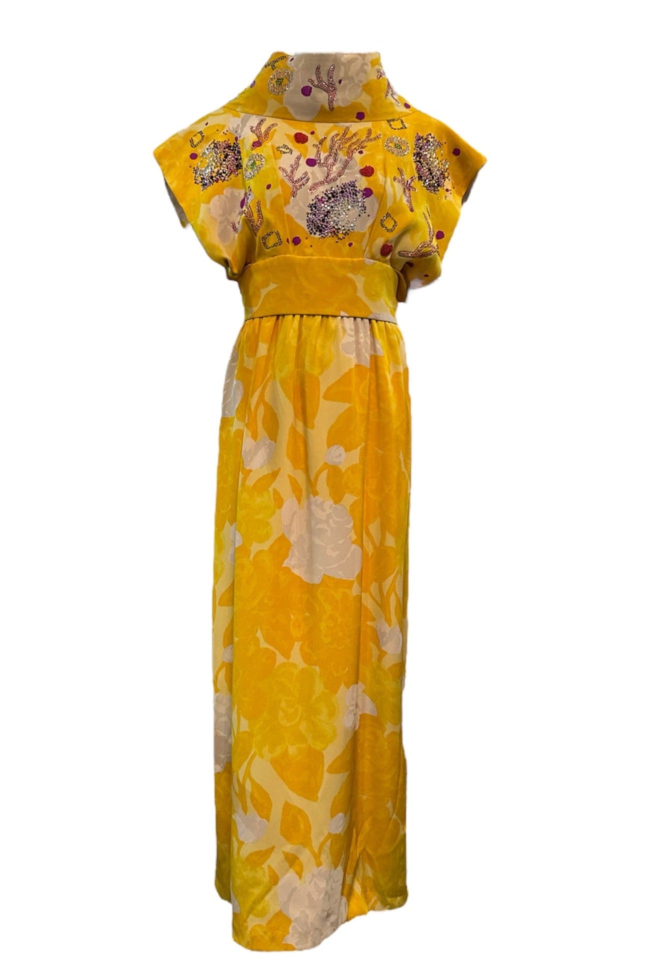 Libertine/Norman Norell Contemporary/1960s Yellow Floral Jacquard Super Embellished Gown FRONT 1 of 10