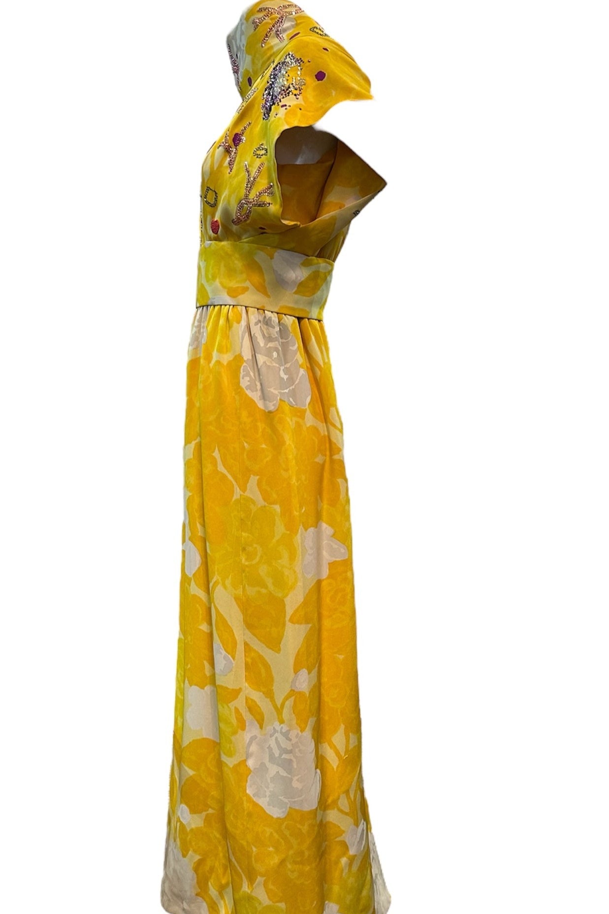 Libertine/Norman Norell Contemporary/1960s Yellow Floral Jacquard Super Embellished Gown SIDE 2 of 10