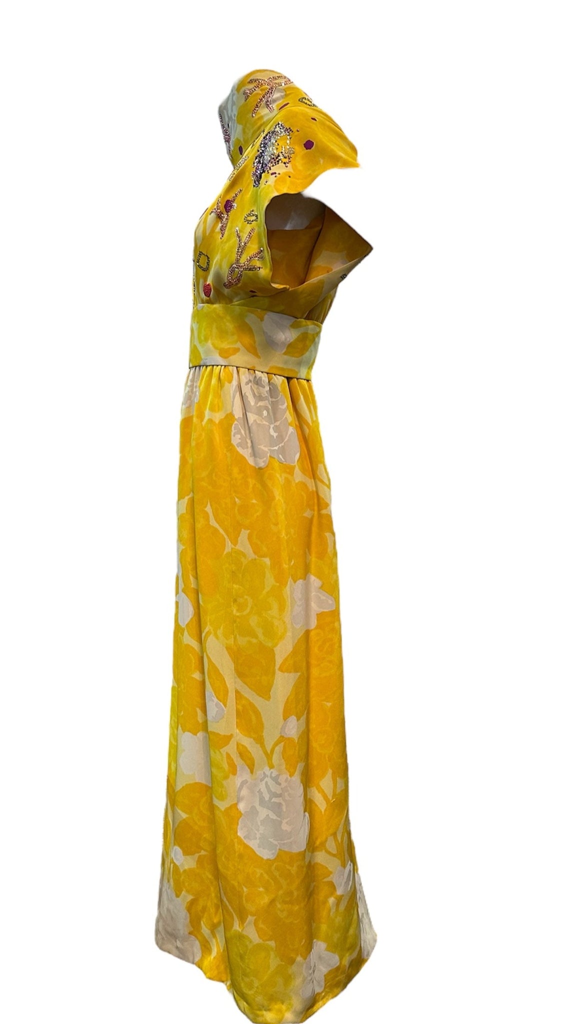 Libertine/Norman Norell Contemporary/1960s Yellow Floral Jacquard Super Embellished Gown SIDE 2 of 10