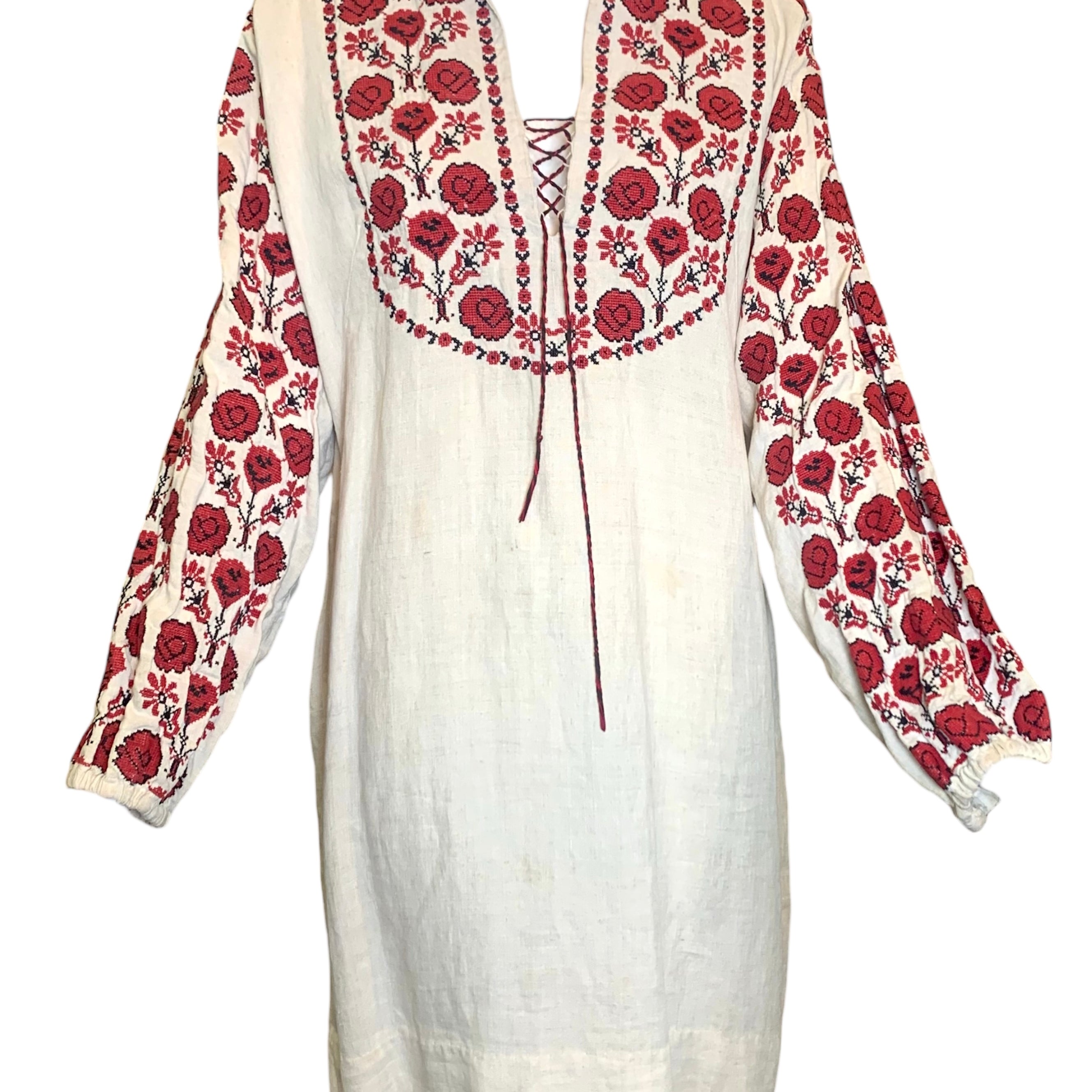  Traditonal Ukranian 1920s Red Cross Stitch Vyshyvanka Dress FRONT 1 of 6
