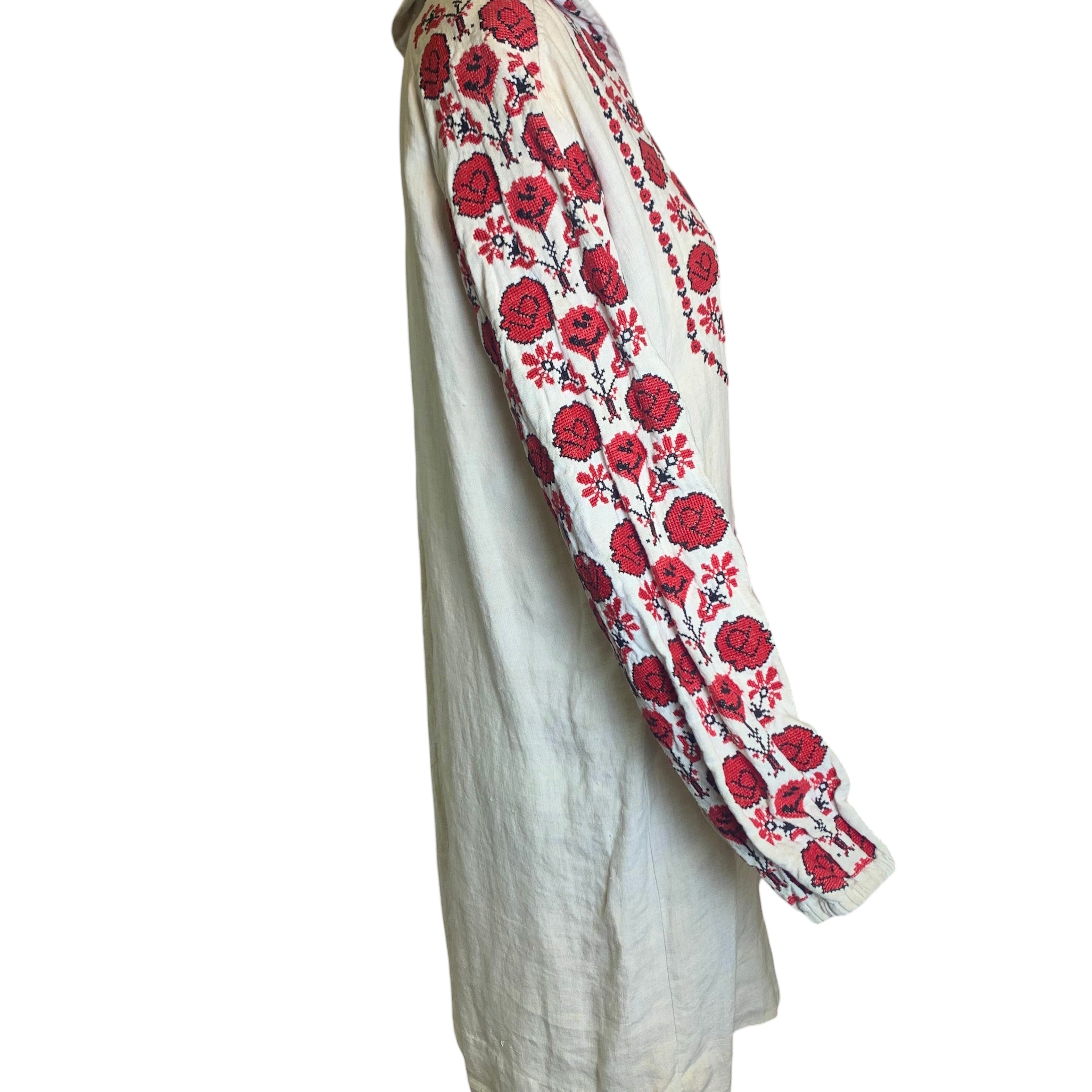  Traditonal Ukranian 1920s Red Cross Stitch Vyshyvanka Dress SIDE 2 of 6