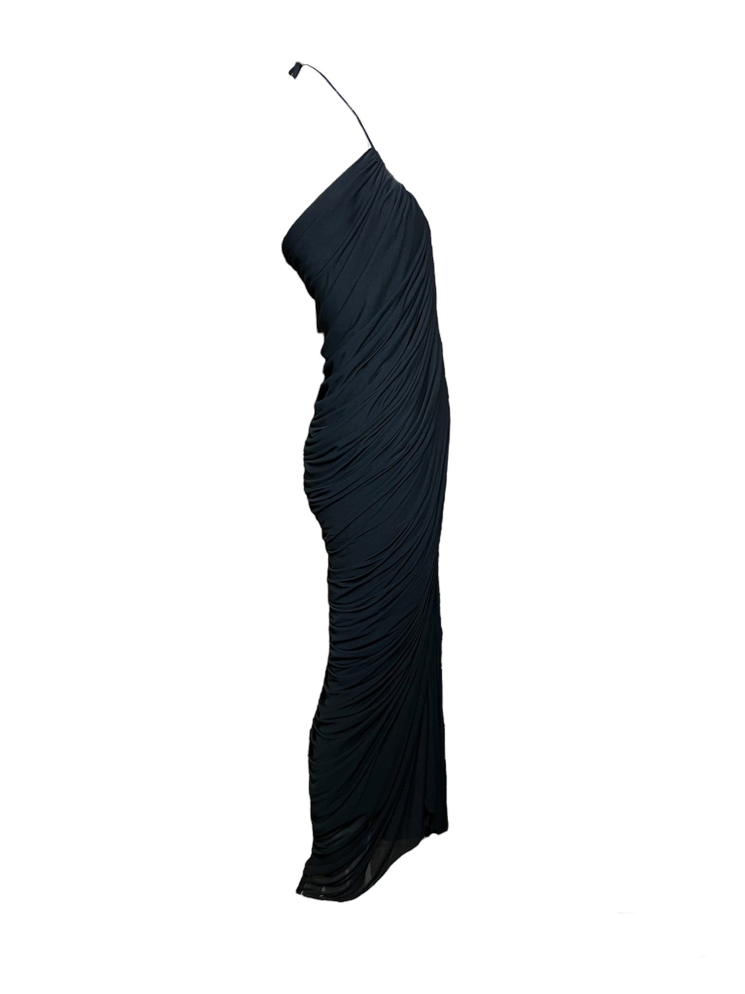 Halston Fall 1981 Black "Sexy Slink" Jersey Halter/One Shoulder Gown SIDE 2 of 4
