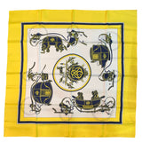 Hermes 'Ex Libre' Yellow & Blue Carriage Silk Scarf FRONT 1 of 4