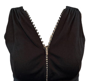 60s Black Mod  Rhinestone Zipper Mini Dress HIGH  NECK 5 of 5
