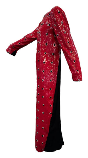  Geoffrey Beene 80s Iconic Red Sequin Sheath Gown SIDE 2 of 6