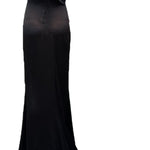 Jikli Black Satin 30s Style Bias Cut Gown with Sheer Mid-Riff and Train BACK 3 of 6