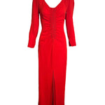 Galanos 80s Red Silk Ruched Front Gown FRONT 1 of 5