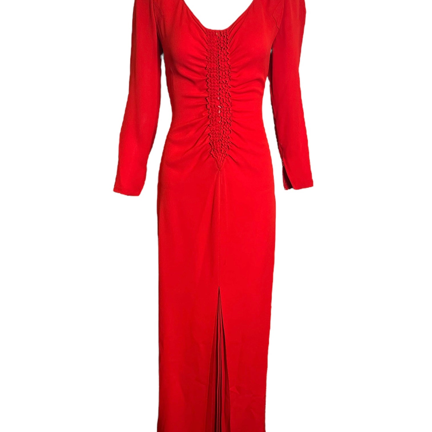 Galanos 80s Red Silk Ruched Front Gown FRONT 1 of 5