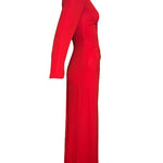 Galanos 80s Red Silk Ruched Front Gown SIDE 2 of 5