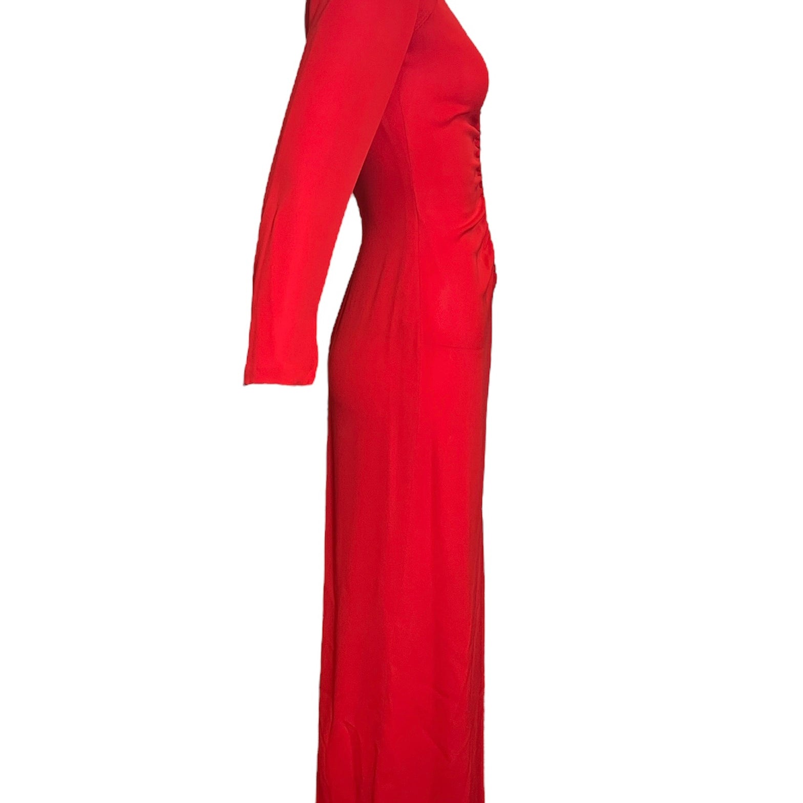 Galanos 80s Red Silk Ruched Front Gown SIDE 2 of 5