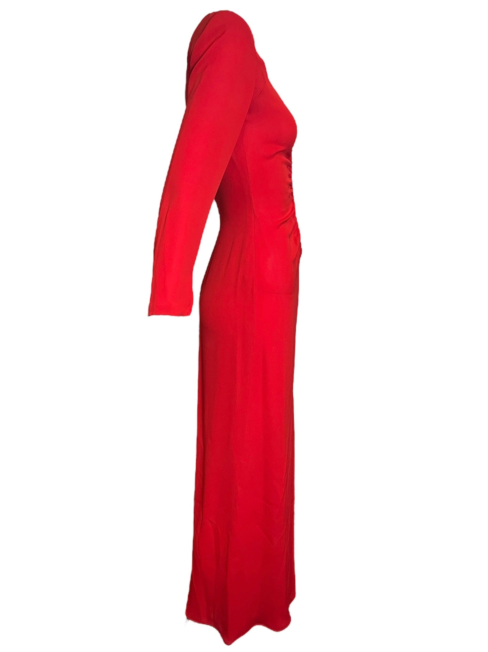 Galanos 80s Red Silk Ruched Front Gown SIDE 2 of 5