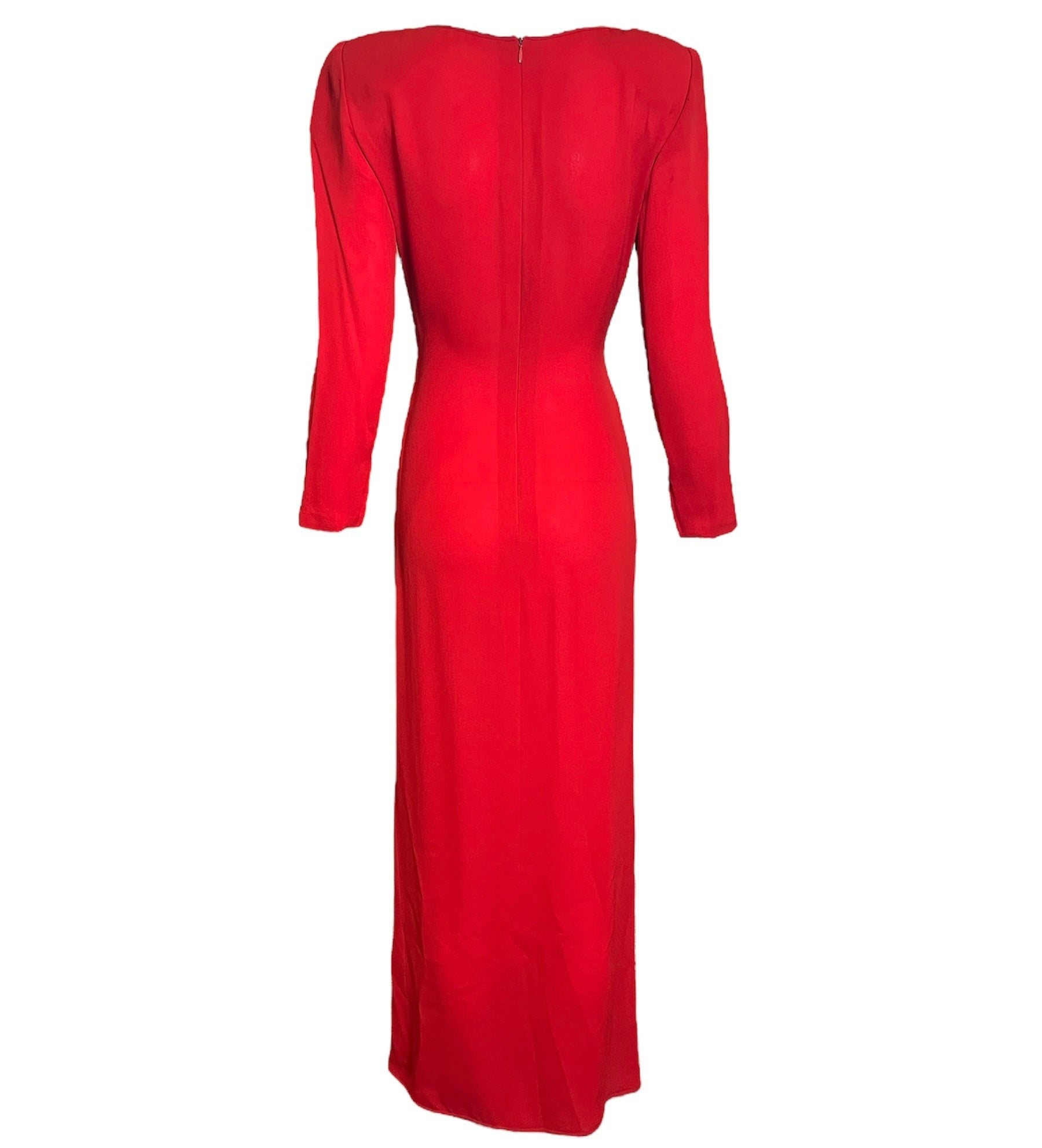 Galanos 80s Red Silk Ruched Front Gown Back 3 of 5