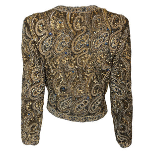  Galanos 80s Brown and Gold Heavily Embellished Spenser Cut Evening Jacket  BACK 3 of 6