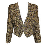  Galanos 80s Brown and Gold Heavily Embellished Spenser Cut Evening Jacket FRONT 1 of 6