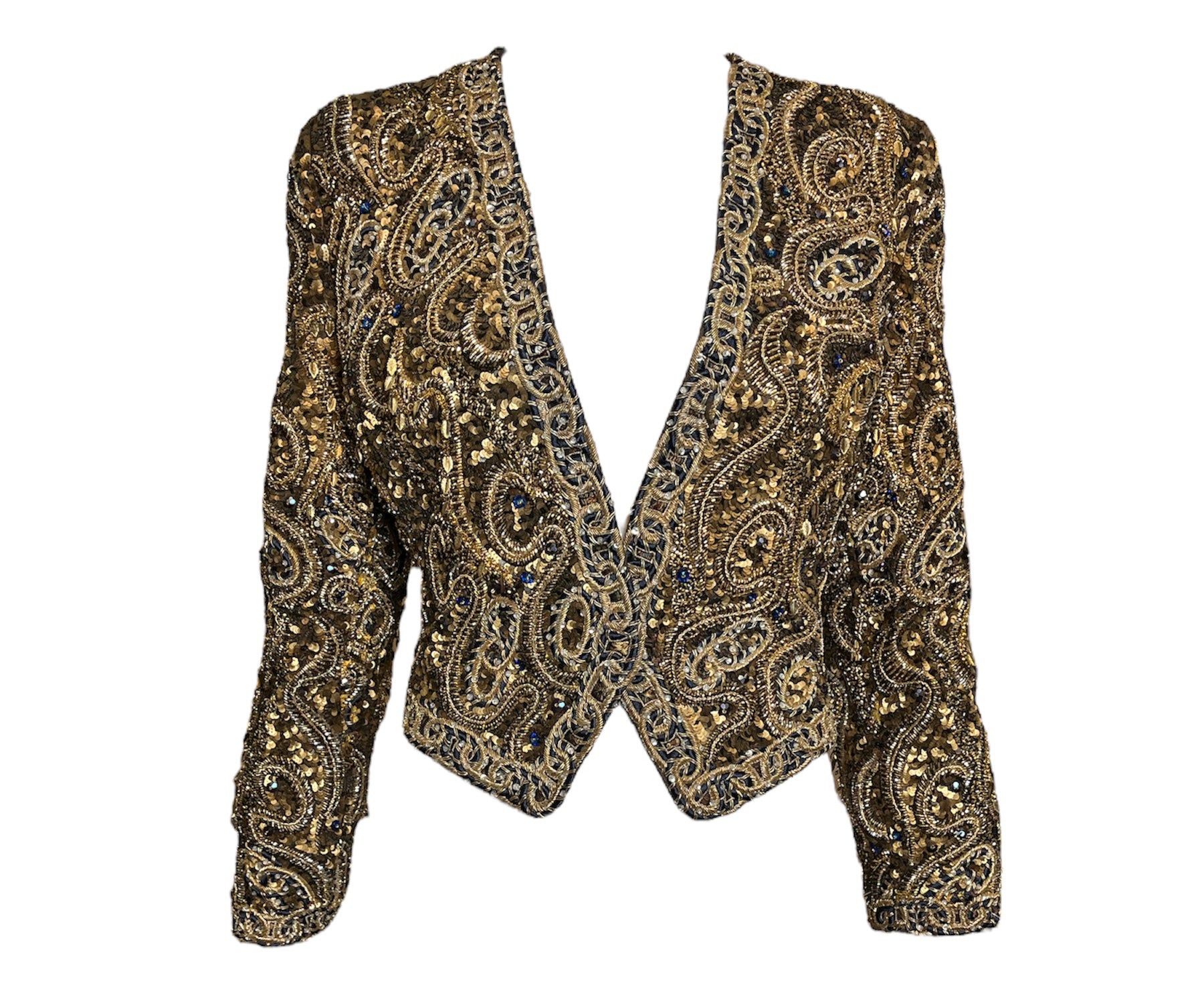  Galanos 80s Brown and Gold Heavily Embellished Spenser Cut Evening Jacket FRONT 1 of 6