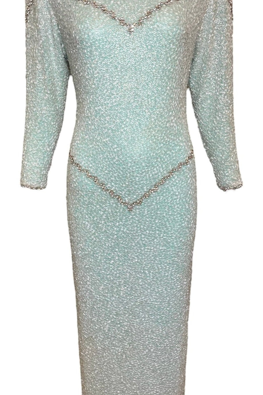 Galanos 80s Heavily Embellished Seafoam Green Gown