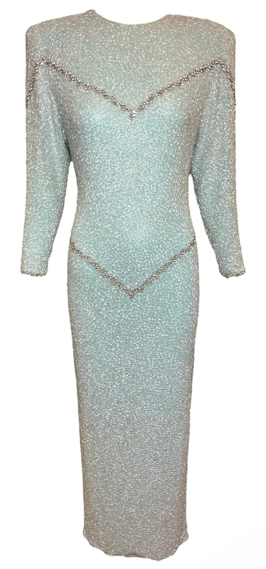 Galanos 80s Heavily Embellished Seafoam Green Gown