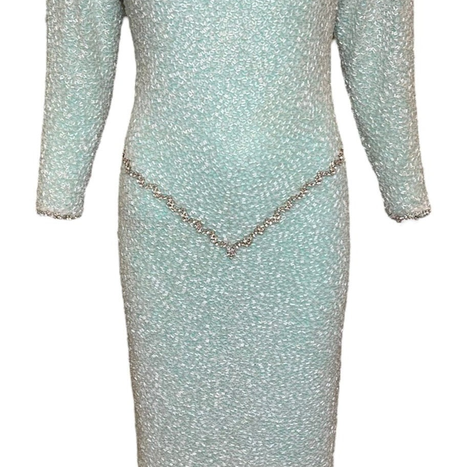 Galanos 80s Heavily Embellished Seafoam Green Gown