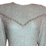 Galanos 80s Heavily Embellished Seafoam Green Gown, bodice