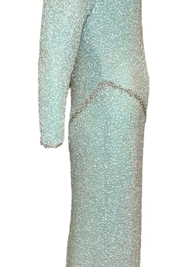 Galanos 1980's Heavily Beaded Seafoam Blue Gown Galanos 1980's Heavily Beaded Seafoam Blue Gown