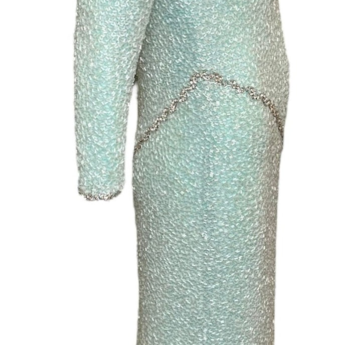 Galanos 80s Heavily Embellished Seafoam Green Gown, side