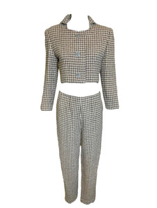 Galanos Houndstooth 2-Piece Cropped Jacket and Pants Ensemble FRONT 1 of 5
