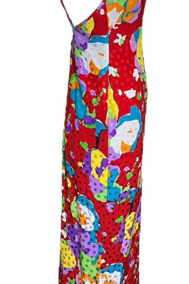 Galanos Multicolor 1990s Red Silk Jacquard Gown SIDE 2 of 5