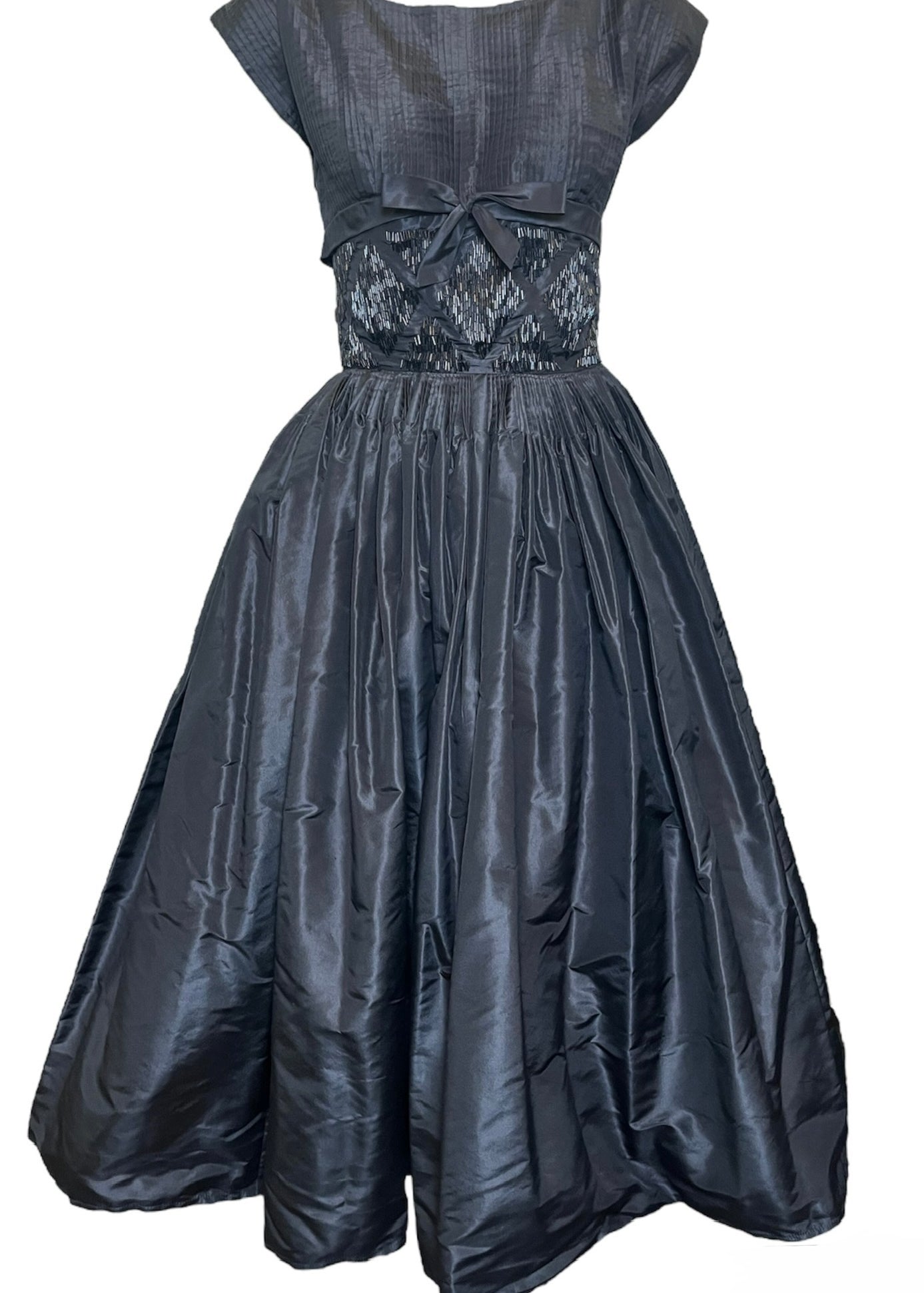 Levy's '50s Black Taffeta Dress with Bodice Beadwork FRONT 1 of 5