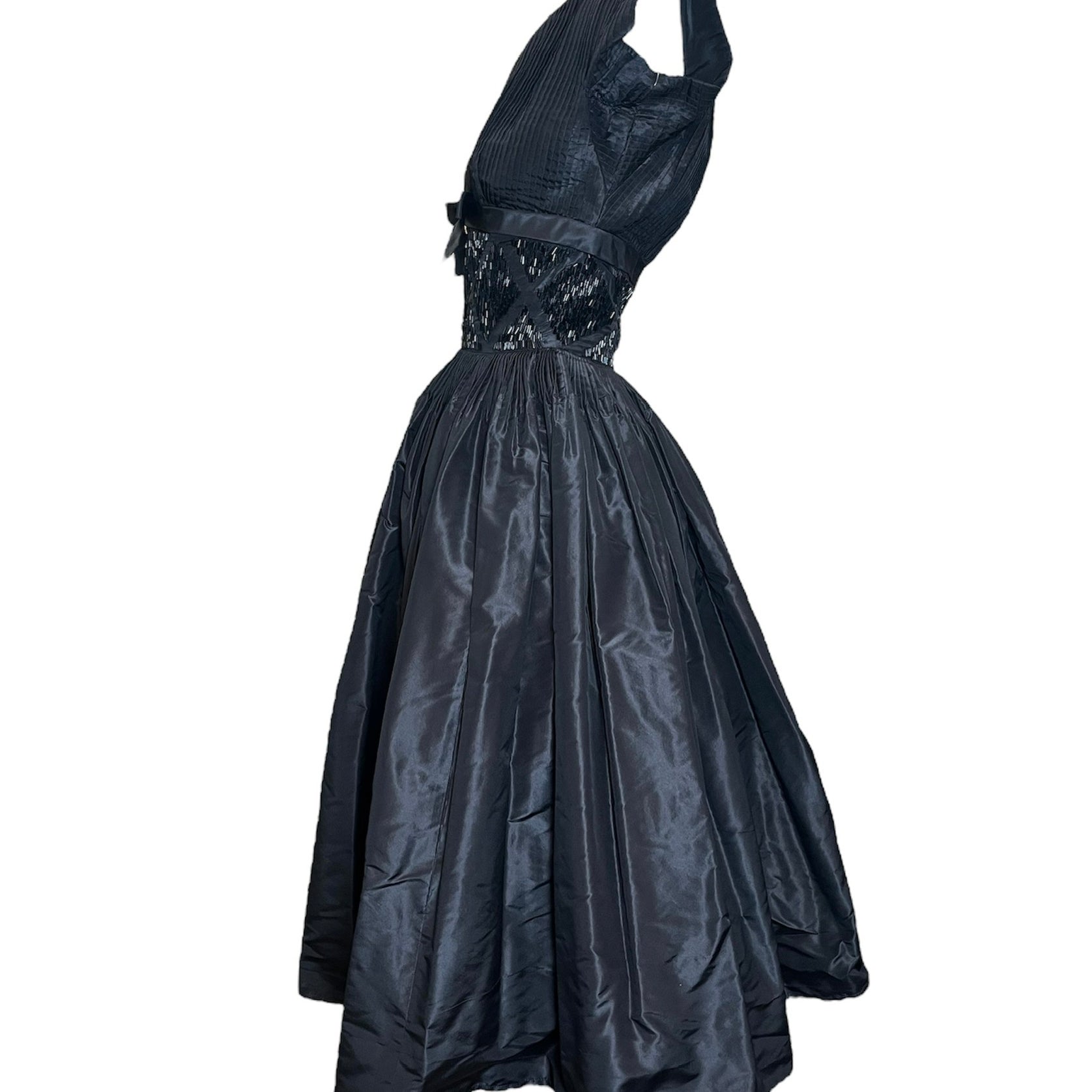 Levy's '50s Black Taffeta Dress with Bodice Beadwork side 2 of 5