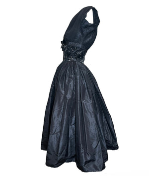 Levy's '50s Black Taffeta Dress with Bodice Beadwork side 2 of 5