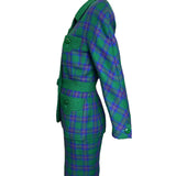  Valentino Boutique 80s Green, Purple and Fuschia Plaid  Skirt Suit Ensemble SIDE 2 of 7