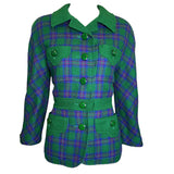  Valentino Boutique 80s Green, Purple and Fuschia Plaid  Skirt Suit Ensemble Jacket 4 of 7