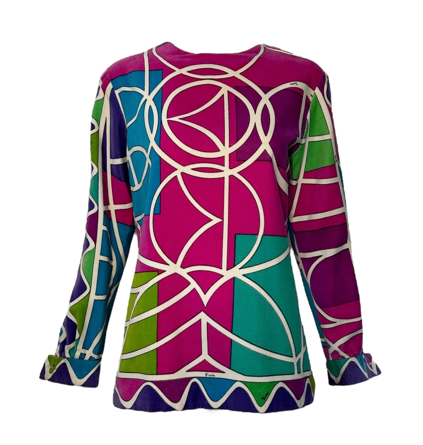 Emilio Pucci Velveteen Geometric Long Sleeve Top FRONT PHOTO 1 OF 6