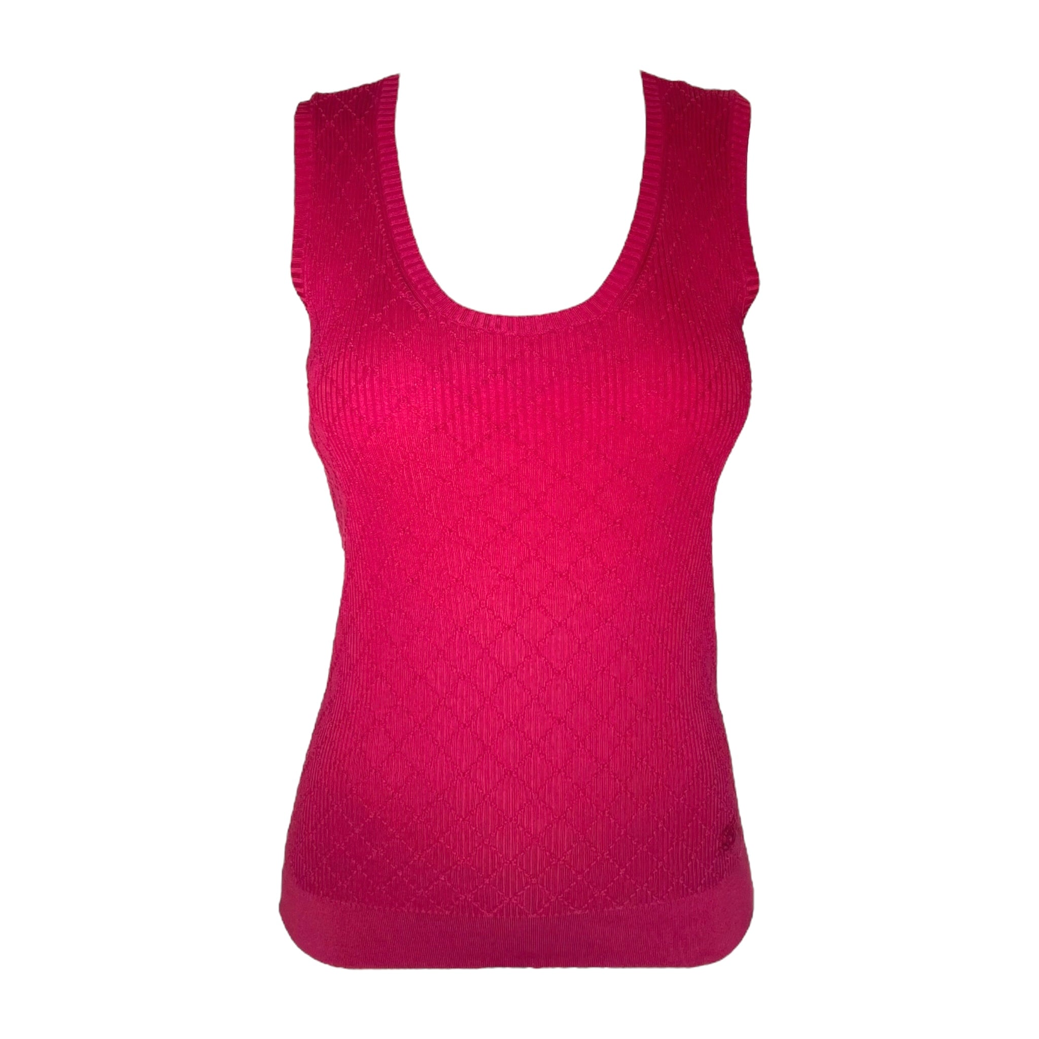 Chanel 2000's Crimson Red Argyle Knit Cotton Sleeveless Top