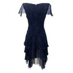 Valentino S/S 1990 Ruched Frilly Tiered Black Silk Chiffon Dress, back