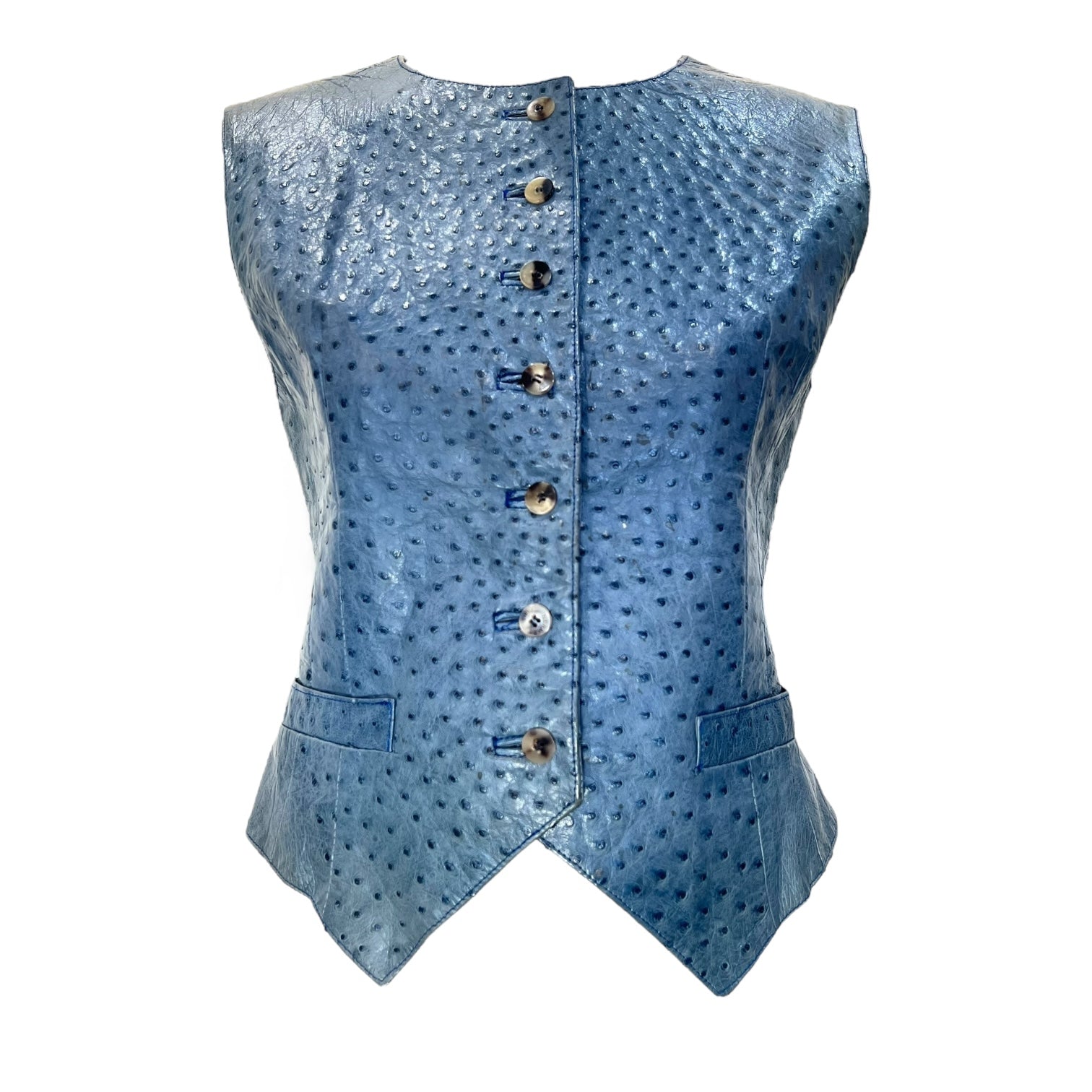 Hermes 1980's Rare Blue Ostrich Leather Vest 