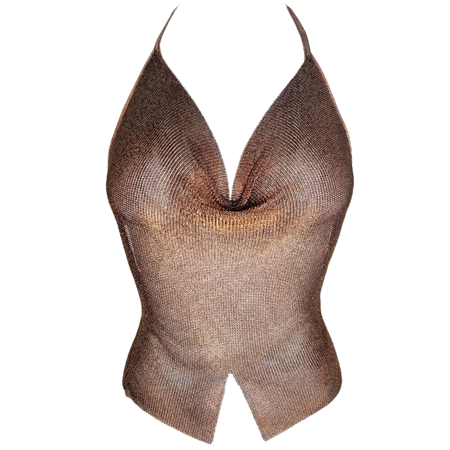 Ferrara Copper Fine Ring Mesh Chain Mail Halter Top