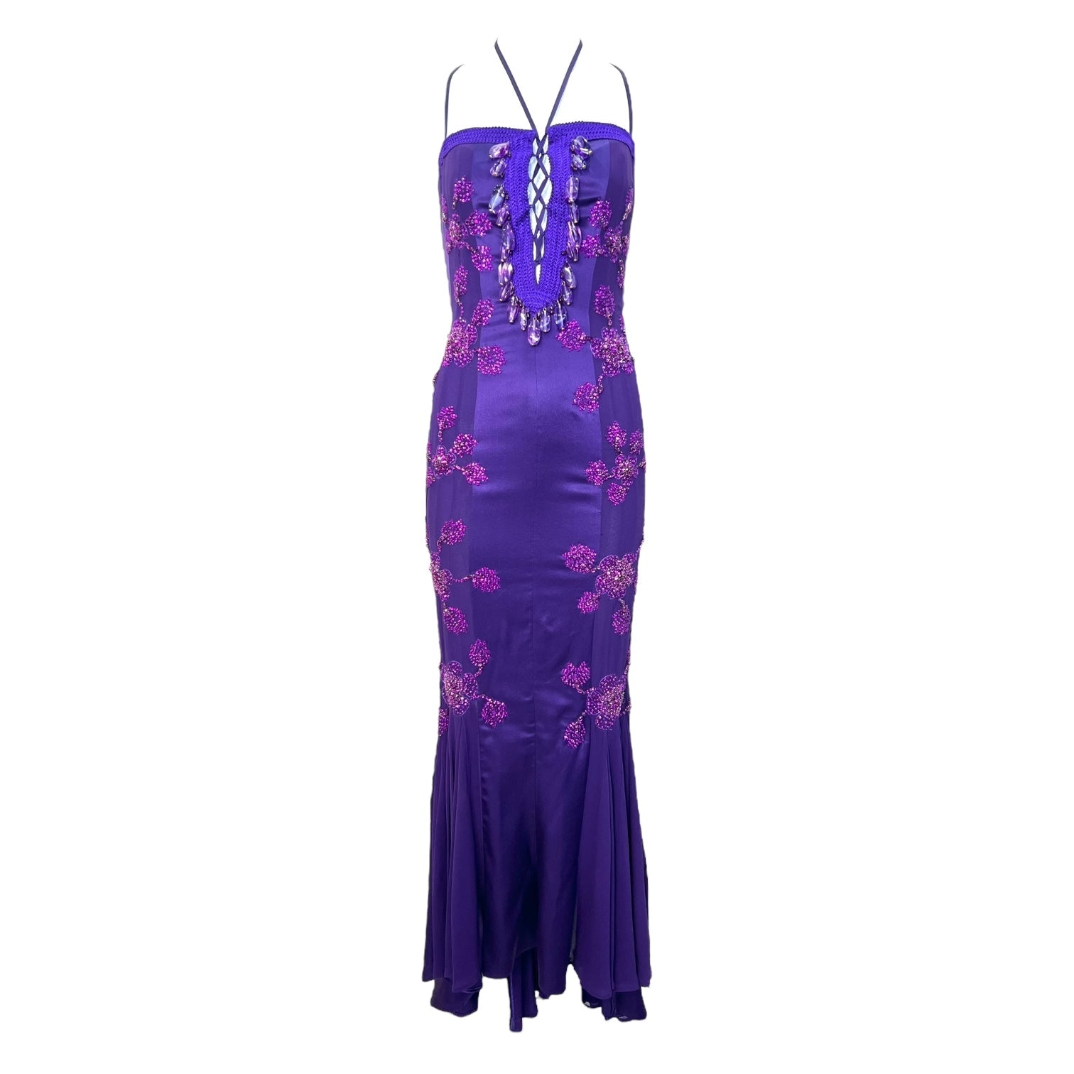 Emmanuel Unagro S/S 2005 Purple Rhinestone Lace-Up Gown, 2
