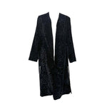 Bill Blass 1970s Black Animal Print Textured Velvet Belted Belted Coat, open