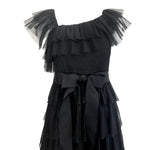 Valentino Red Label Black Ruffled Tulle Tiered Dress, top half front